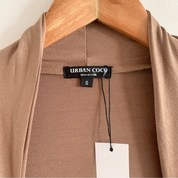 NWT Drape Front Open Cardigan Long Sleeve Irregular Hem Brown Cover Up Sweater! - Picture 6 of 15